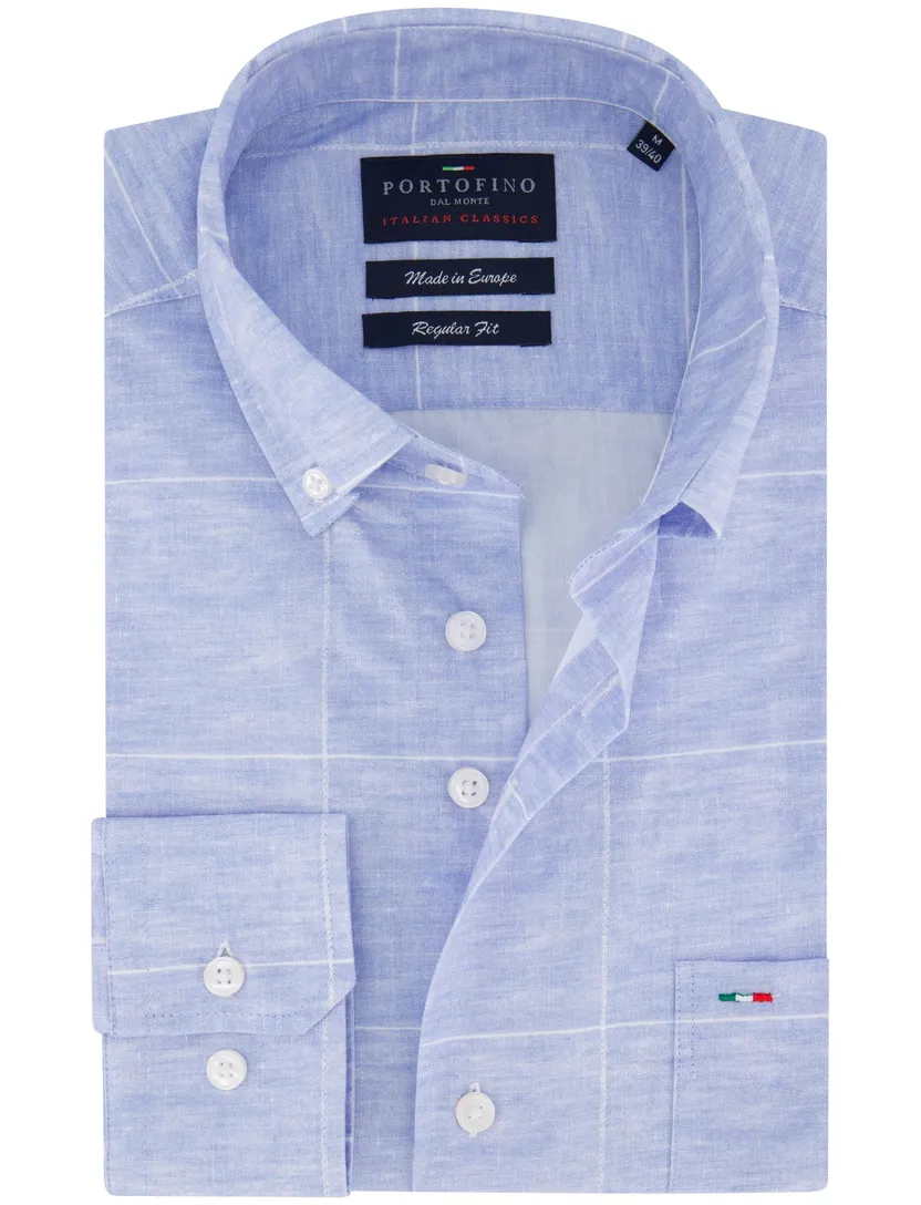 Portofino overhemd blauw lange mouw button-down