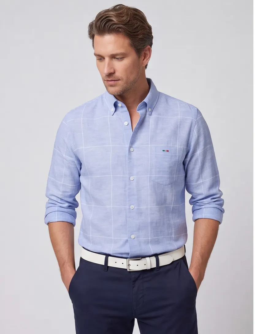 Portofino overhemd blauw lange mouw button-down