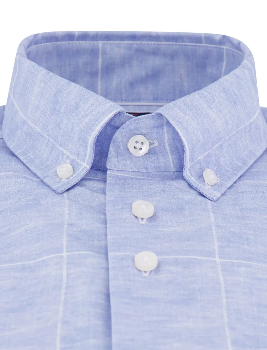 Portofino overhemd blauw lange mouw borstzak