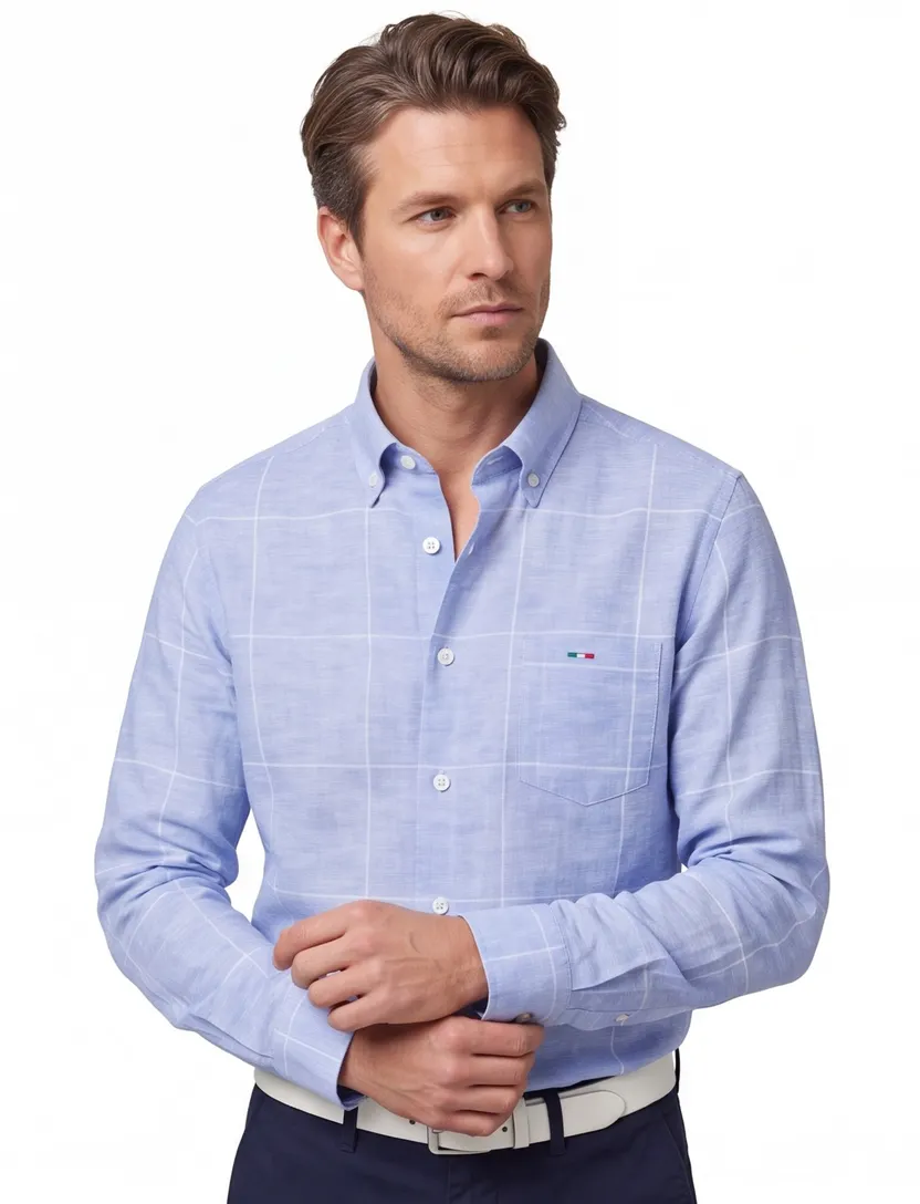 Portofino overhemd blauw lange mouw button-down