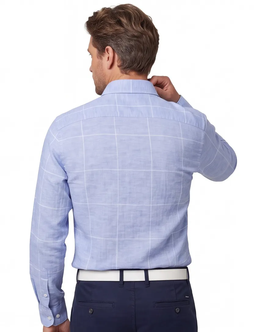 Portofino overhemd blauw lange mouw button-down