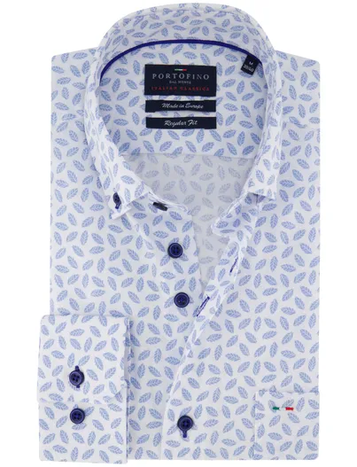 Portofino Portofino overhemd wit blauw geprint regular fit