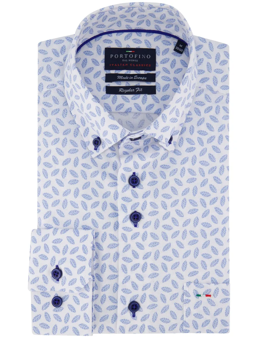 katoenen Portofino overhemd wit blauw geprint