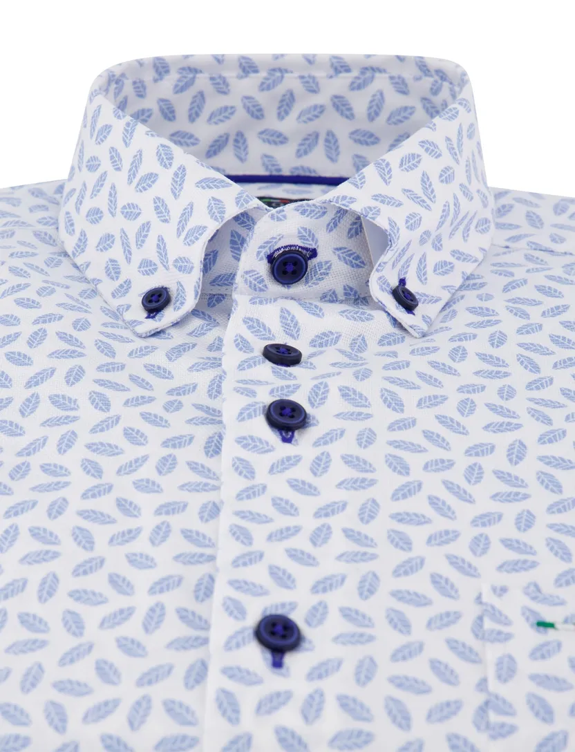 Portofino overhemd wit blauw geprint normale fit