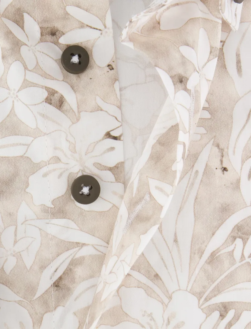 katoenen Portofino overhemd beige geprint bloemen wijde fit