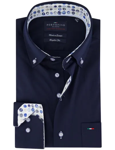Portofino katoenen Portofino overhemd donkerblauw effen