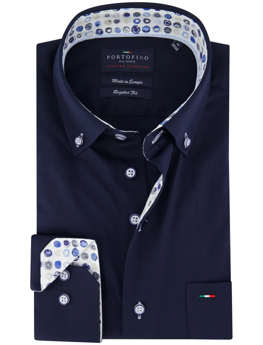 katoenen Portofino overhemd donkerblauw effen