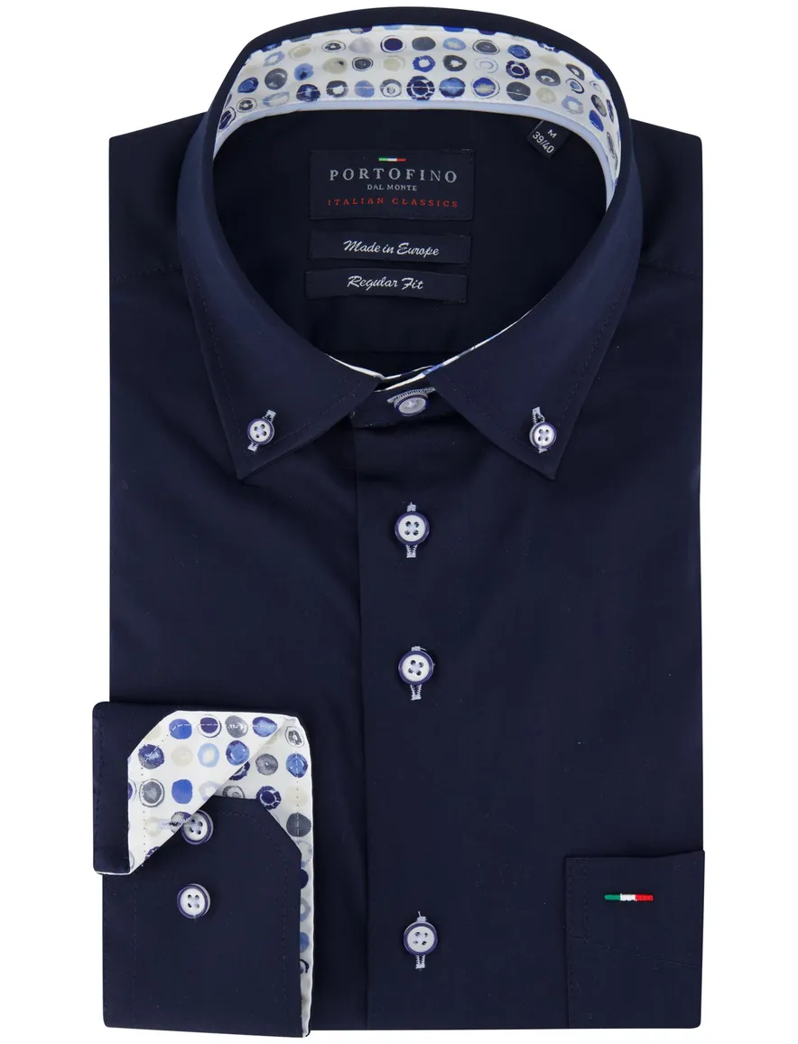 katoenen Portofino overhemd donkerblauw effen