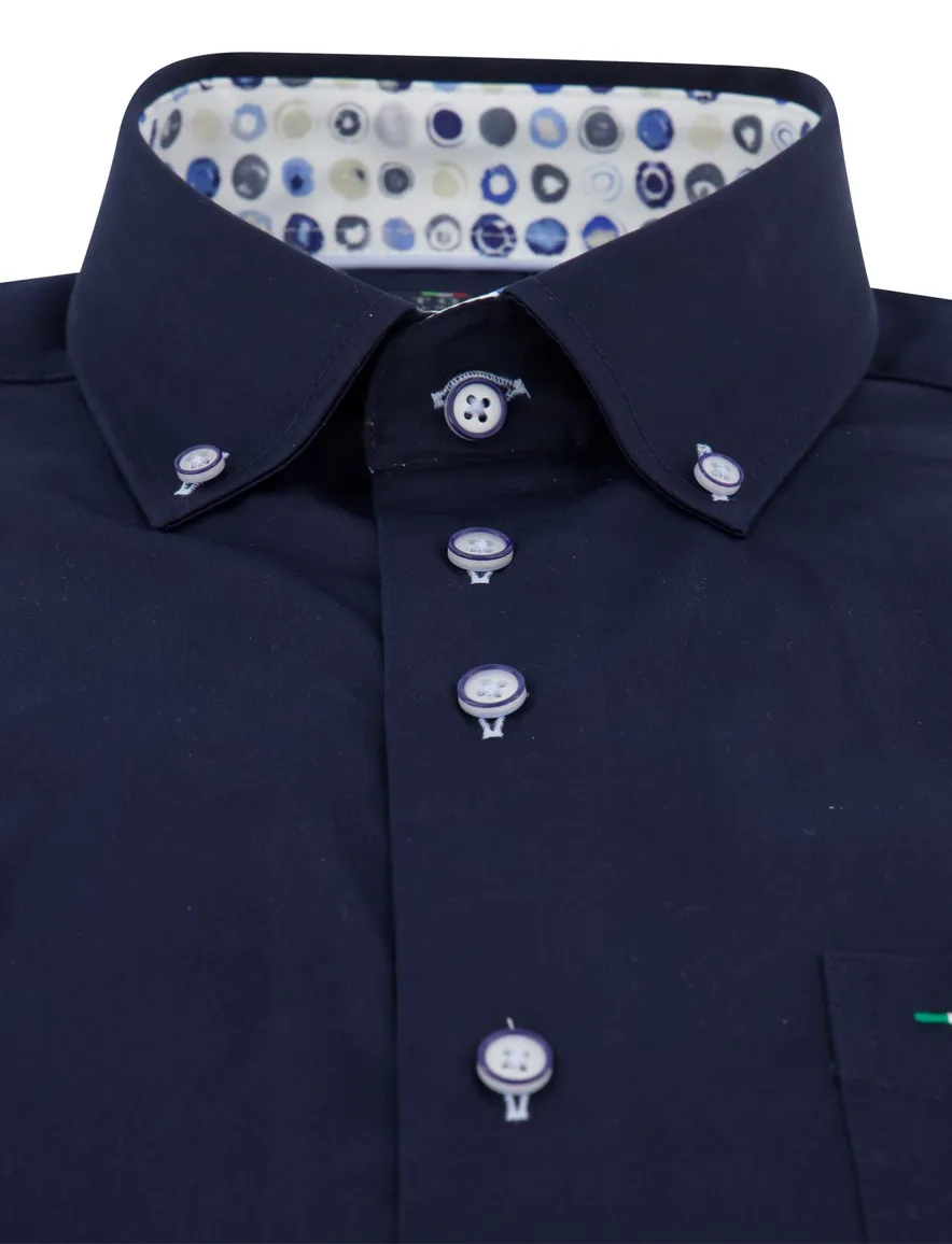 katoenen Portofino overhemd donkerblauw effen