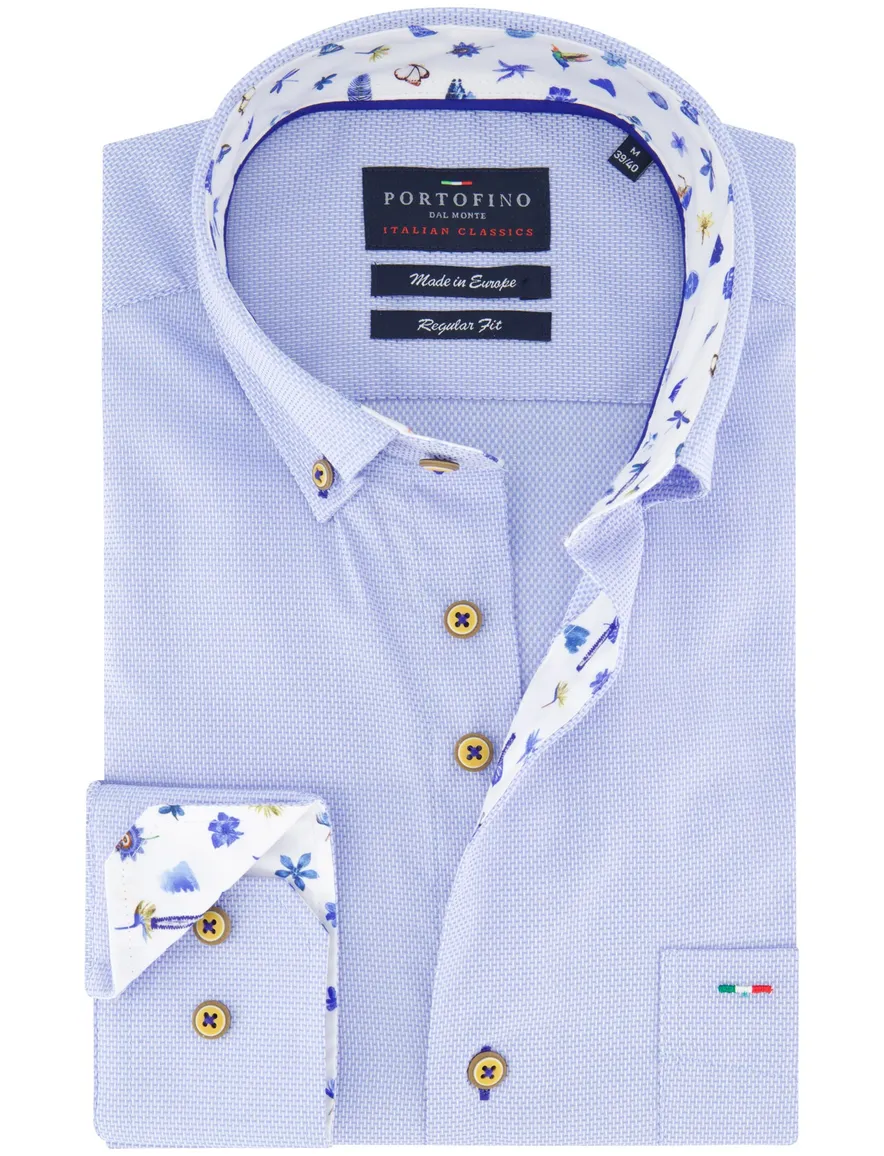 Portofino overhemd knitted blauw gemeleerd lange mouw
