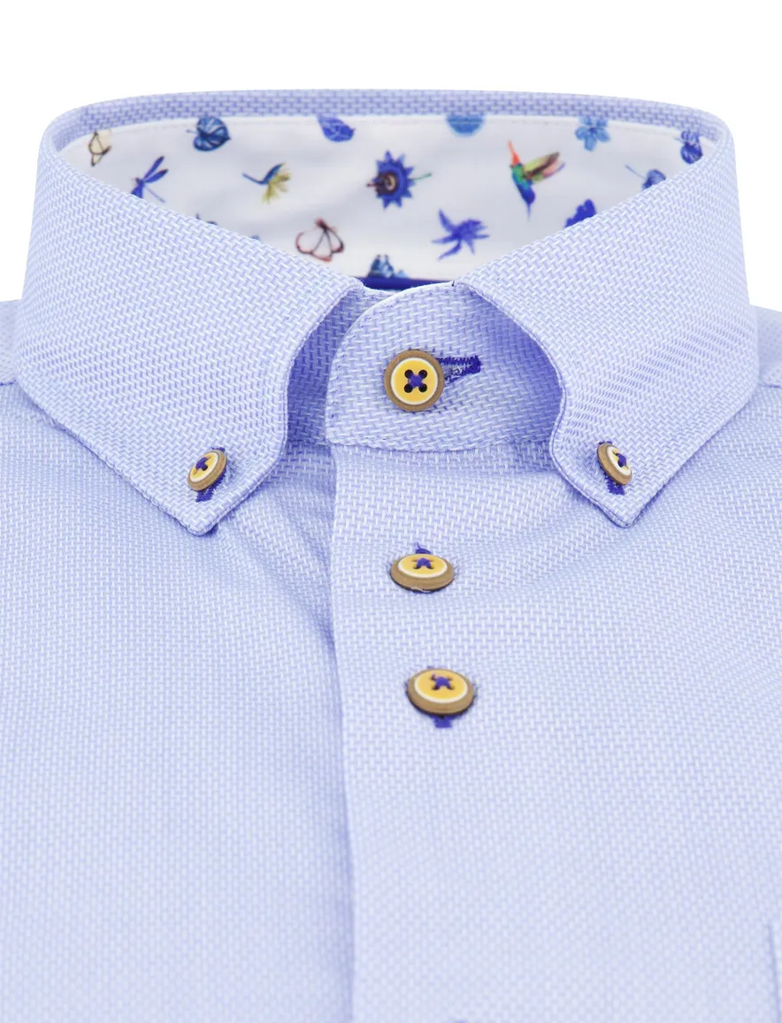 Portofino overhemd knitted blauw gemeleerd lange mouw