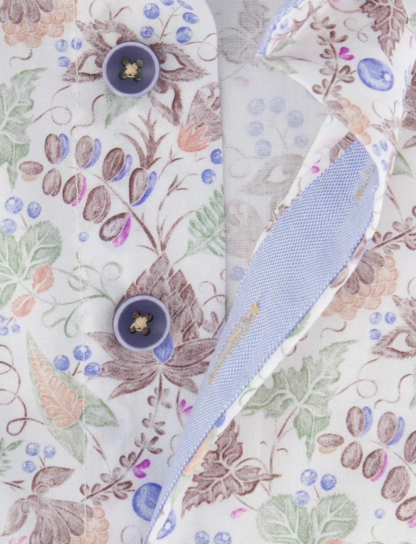 katoenen Portofino overhemd bruin groen geprint bloemen
