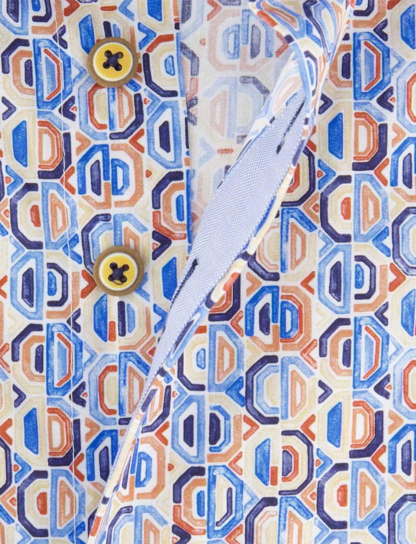 katoenen Portofino overhemd blauw geprint wijde fit