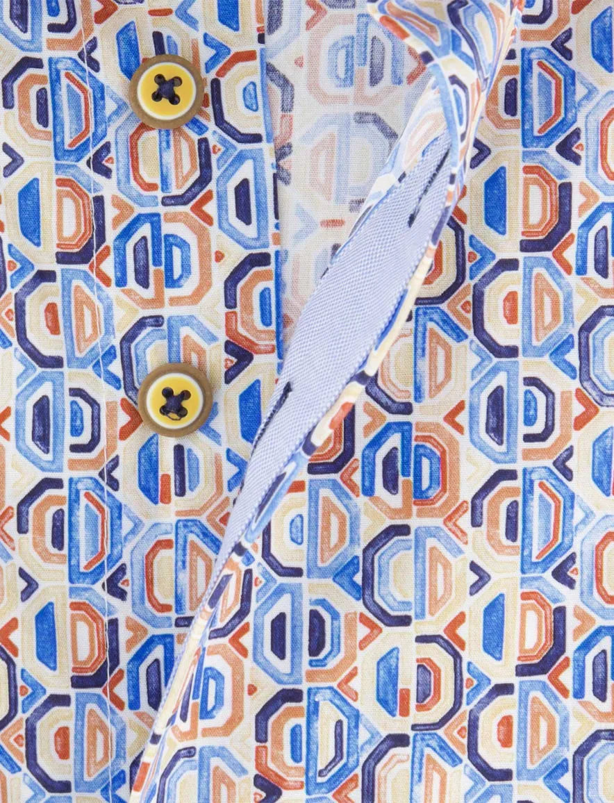 Portofino overhemd blauw geprint wijde fit katoen