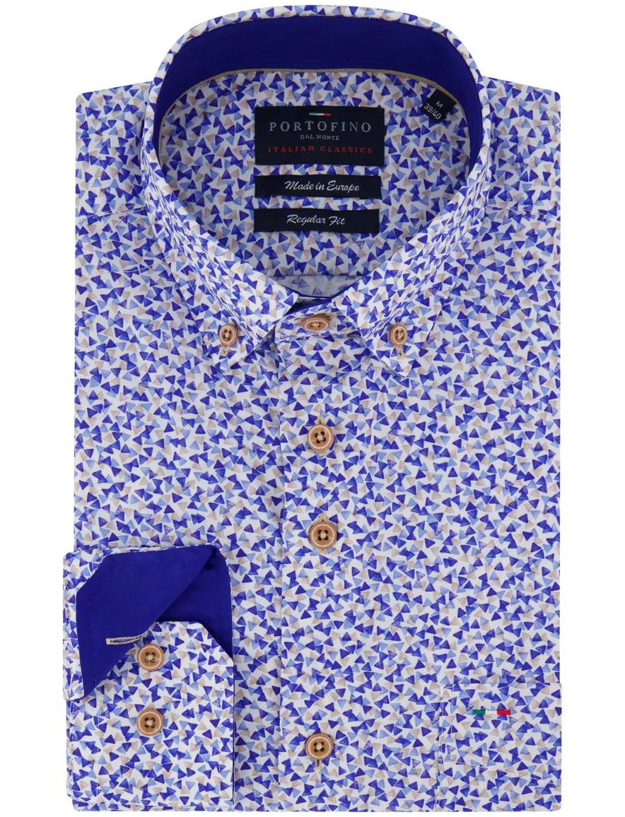 Portofino overhemd blauw geprint regular fit