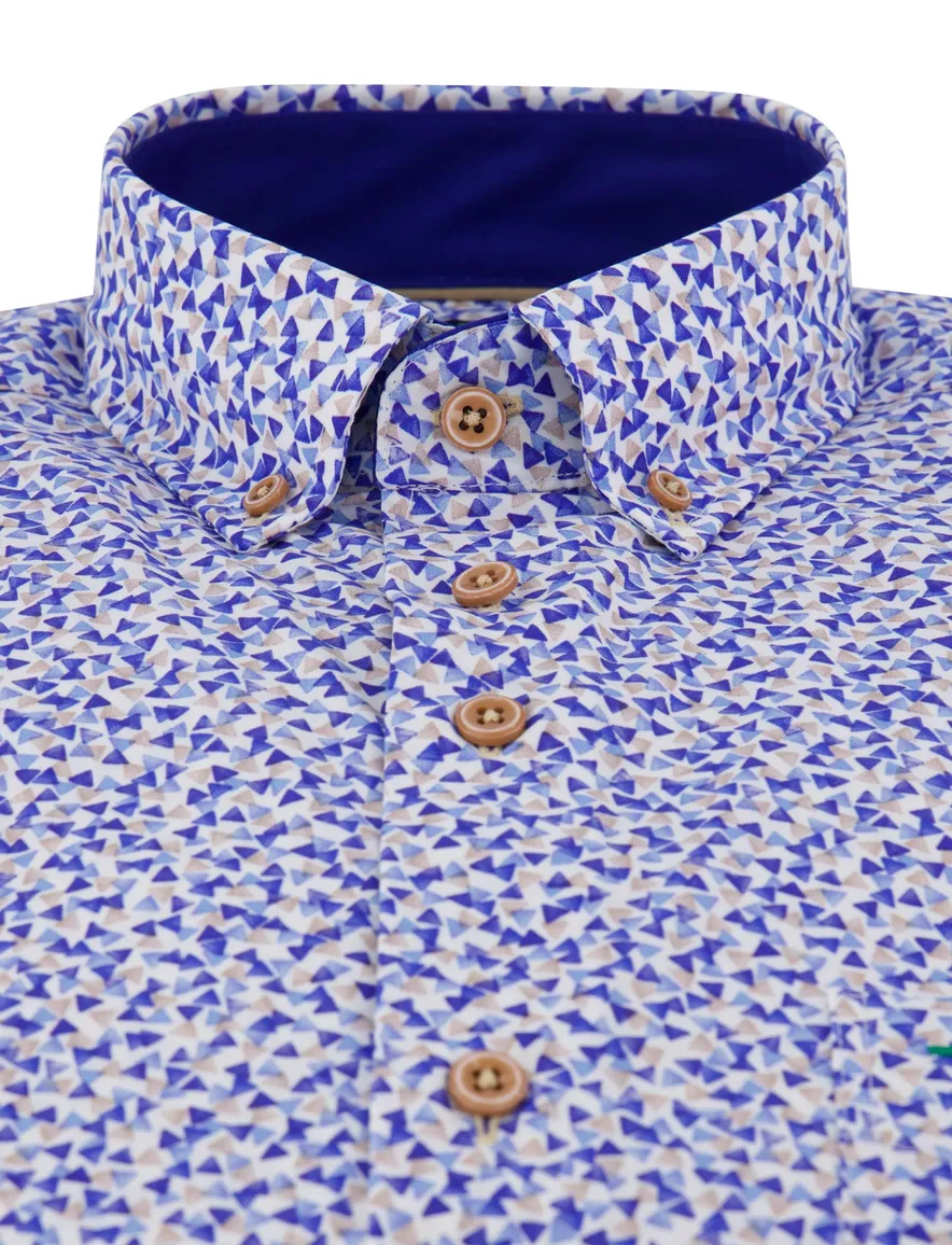 Portofino overhemd blauw geprint regular fit