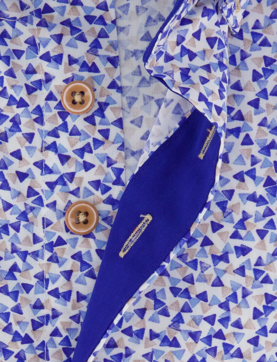 Portofino overhemd blauw geprint regular fit