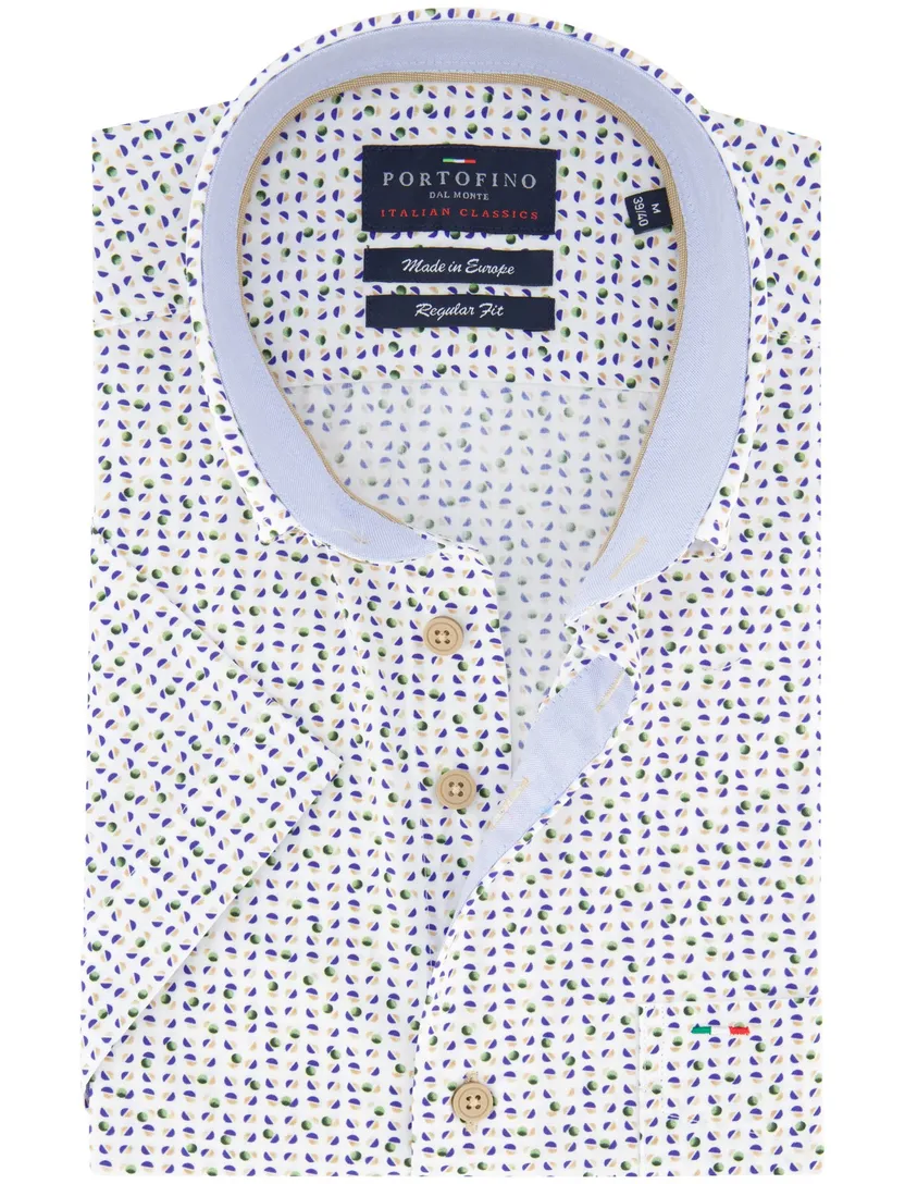 Portofino overhemd wit korte mouw geprint button-down