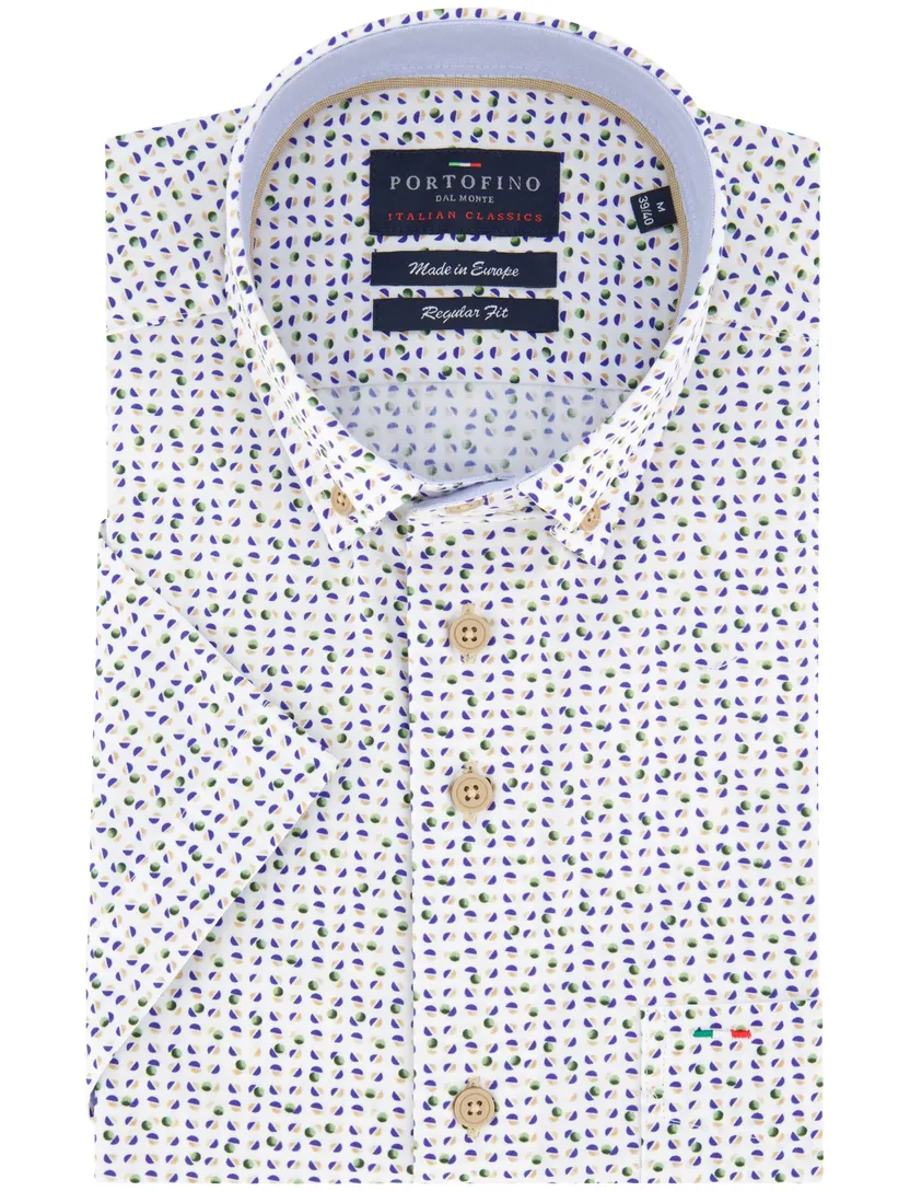 Portofino overhemd wit korte mouw geprint button-down