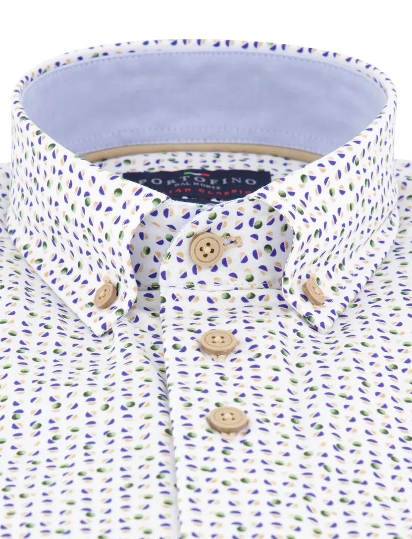 Portofino overhemd wit korte mouw geprint button-down