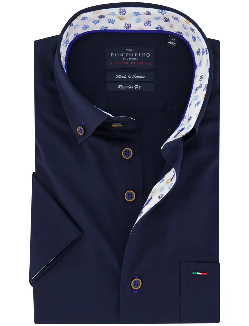 Portofino overhemd donkerblauw korte mouw borstzak