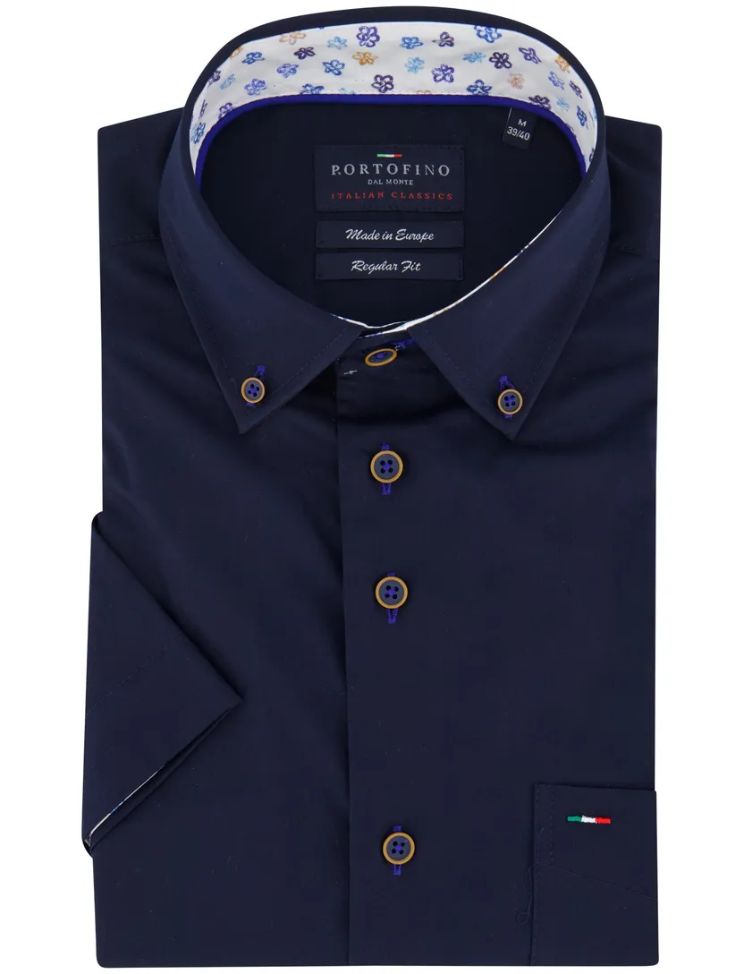Portofino overhemd donkerblauw korte mouw borstzak