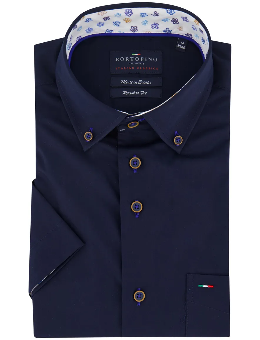 Portofino overhemd donkerblauw korte mouw button-down