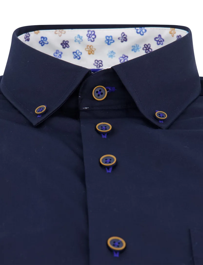 Portofino overhemd donkerblauw korte mouw borstzak