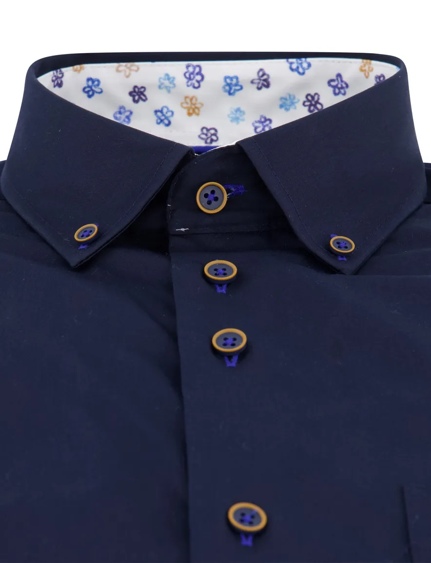 Portofino overhemd donkerblauw korte mouw button-down