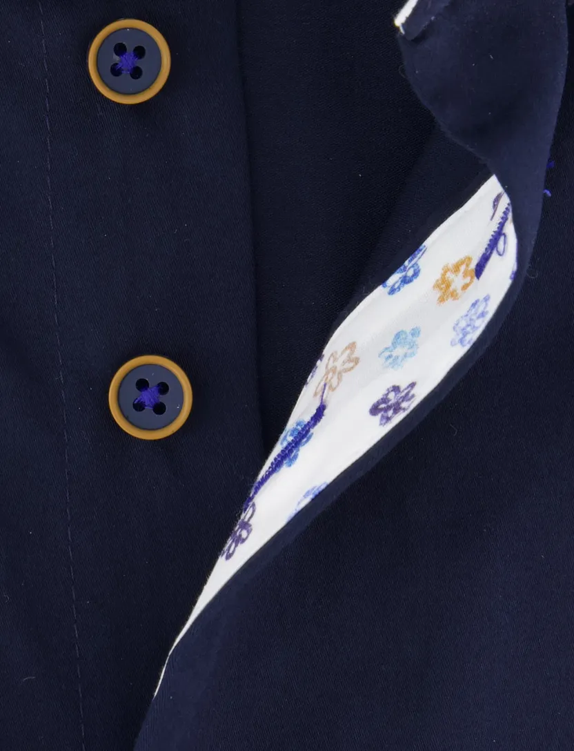 Portofino overhemd donkerblauw korte mouw borstzak