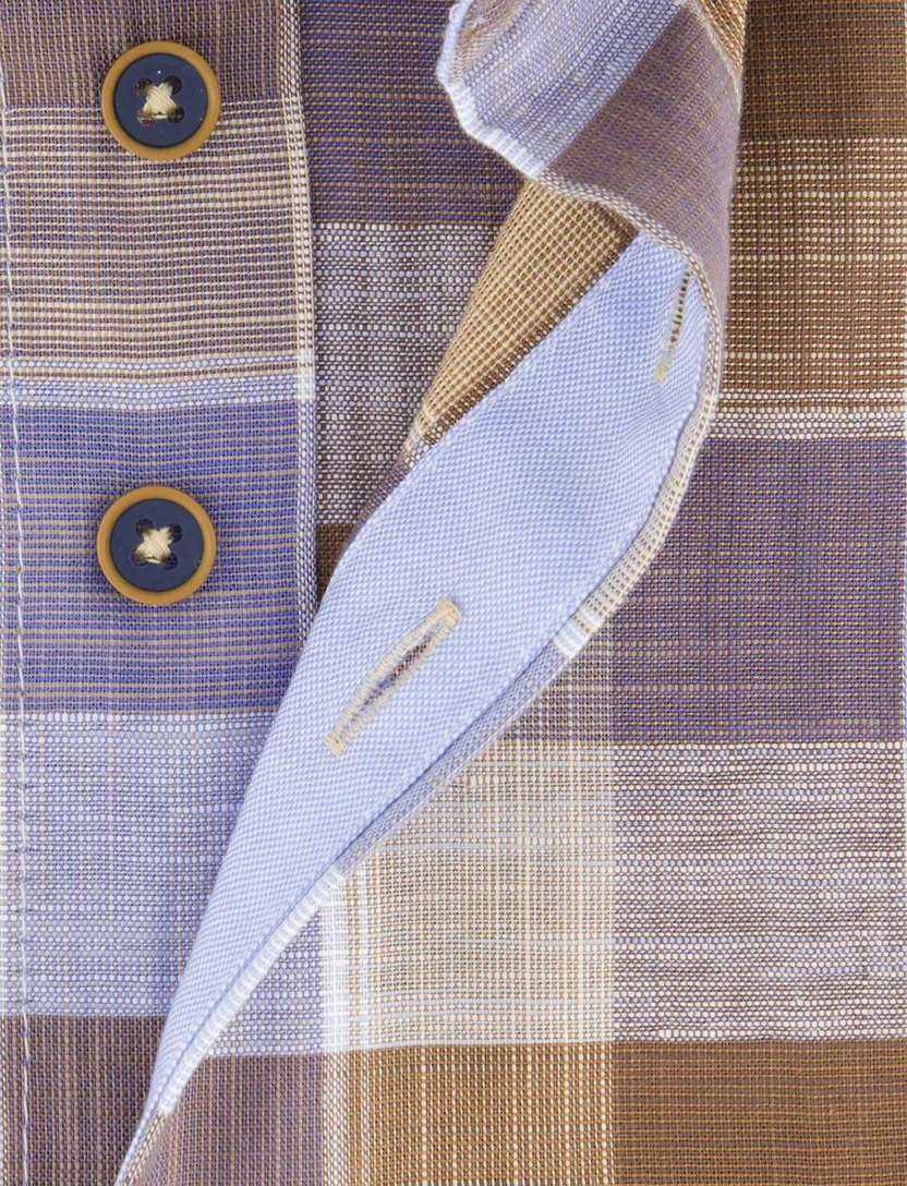 Portofino overhemd bruin korte mouw button-down
