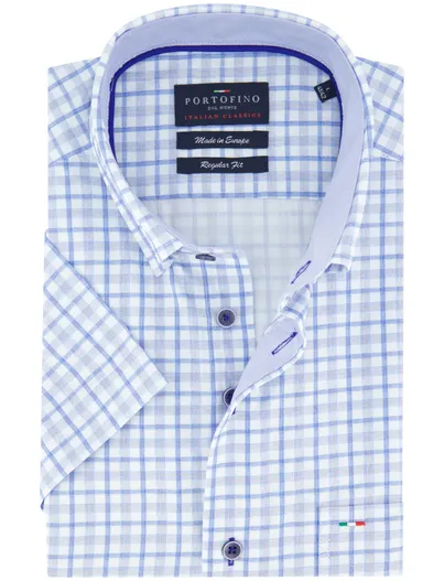 Portofino Portofino overhemd blauw korte mouw geruit