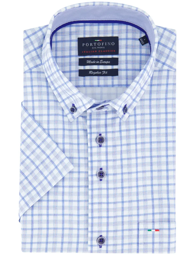 Portofino overhemd blauw korte mouw button-down