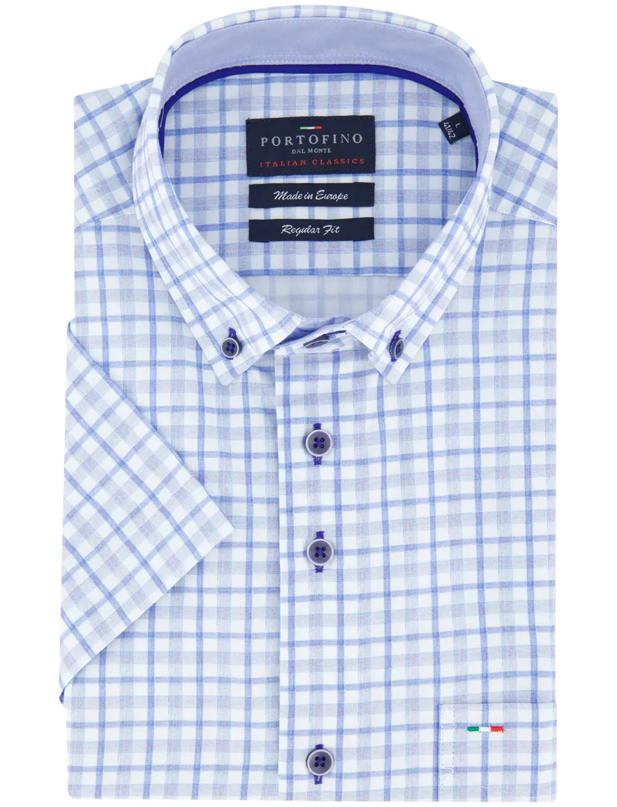 Portofino overhemd blauw korte mouw geruit