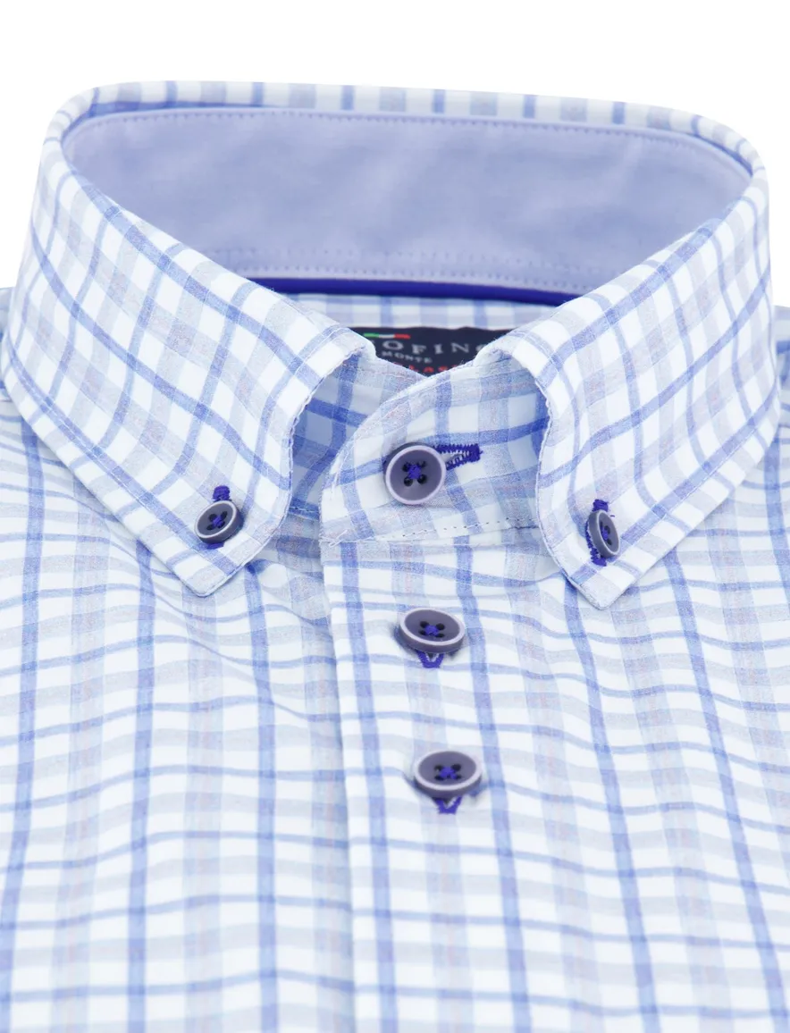 Portofino overhemd blauw korte mouw geruit