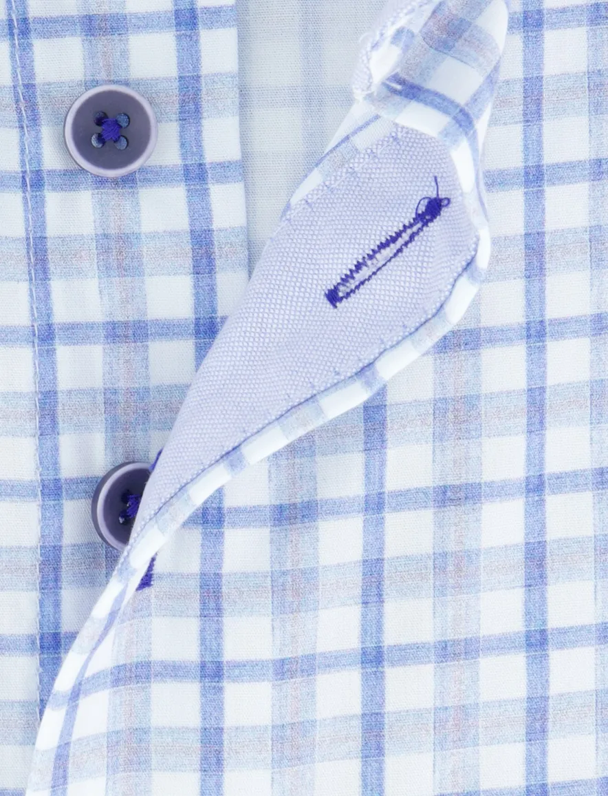Portofino overhemd blauw korte mouw geruit