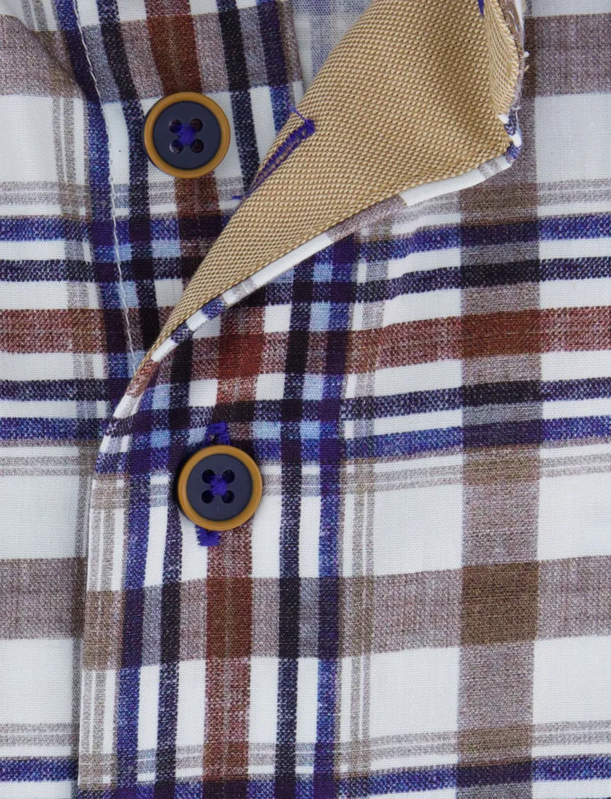 Portofino overhemd korte mouw bruin blauw