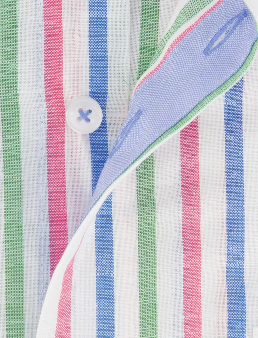 Portofino Regular Fit overhemd roze blauw groen gestreept