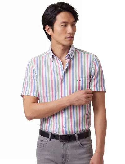 Portofino Portofino overhemd roze gestreept Regular Fit