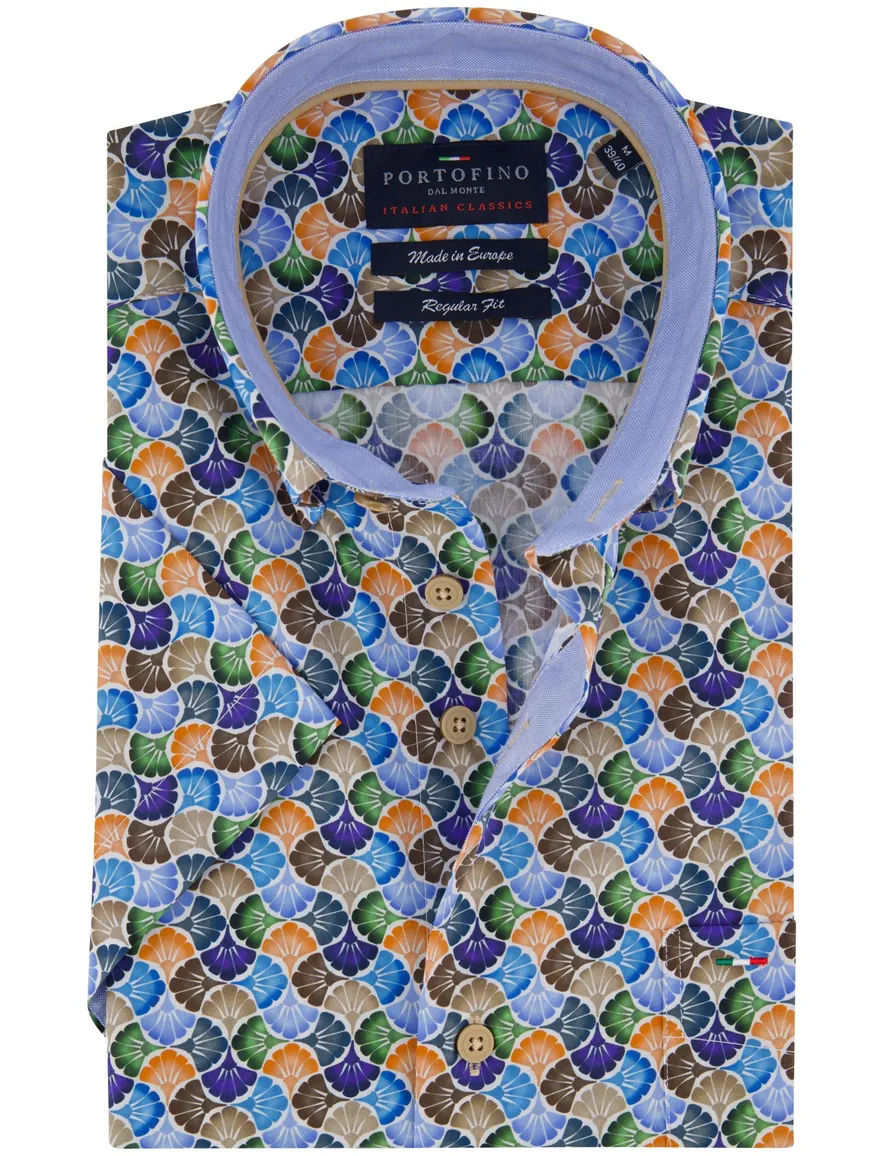 Portofino regular fit casual overhemd korte mouw blauw multicolor