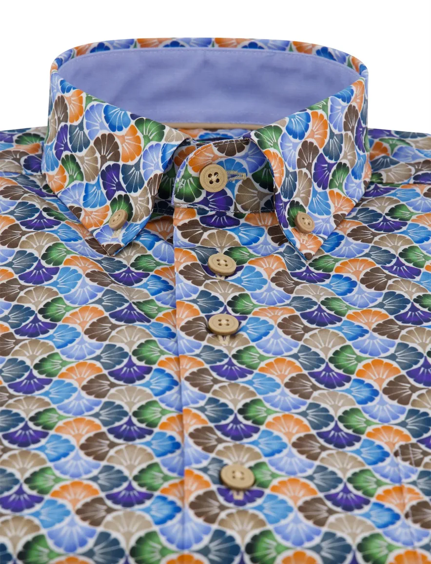 Portofino regular fit casual overhemd korte mouw blauw multicolor