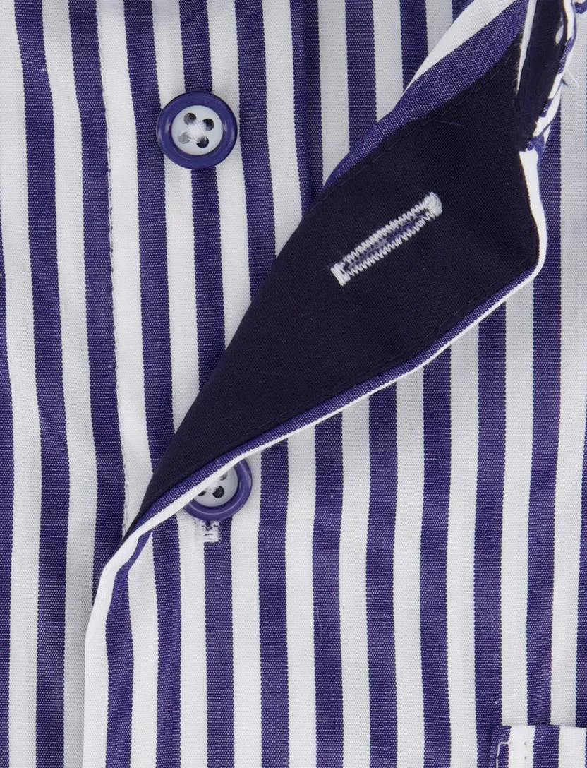 Portofino overhemd korte mouw donkerblauw strepen katoen