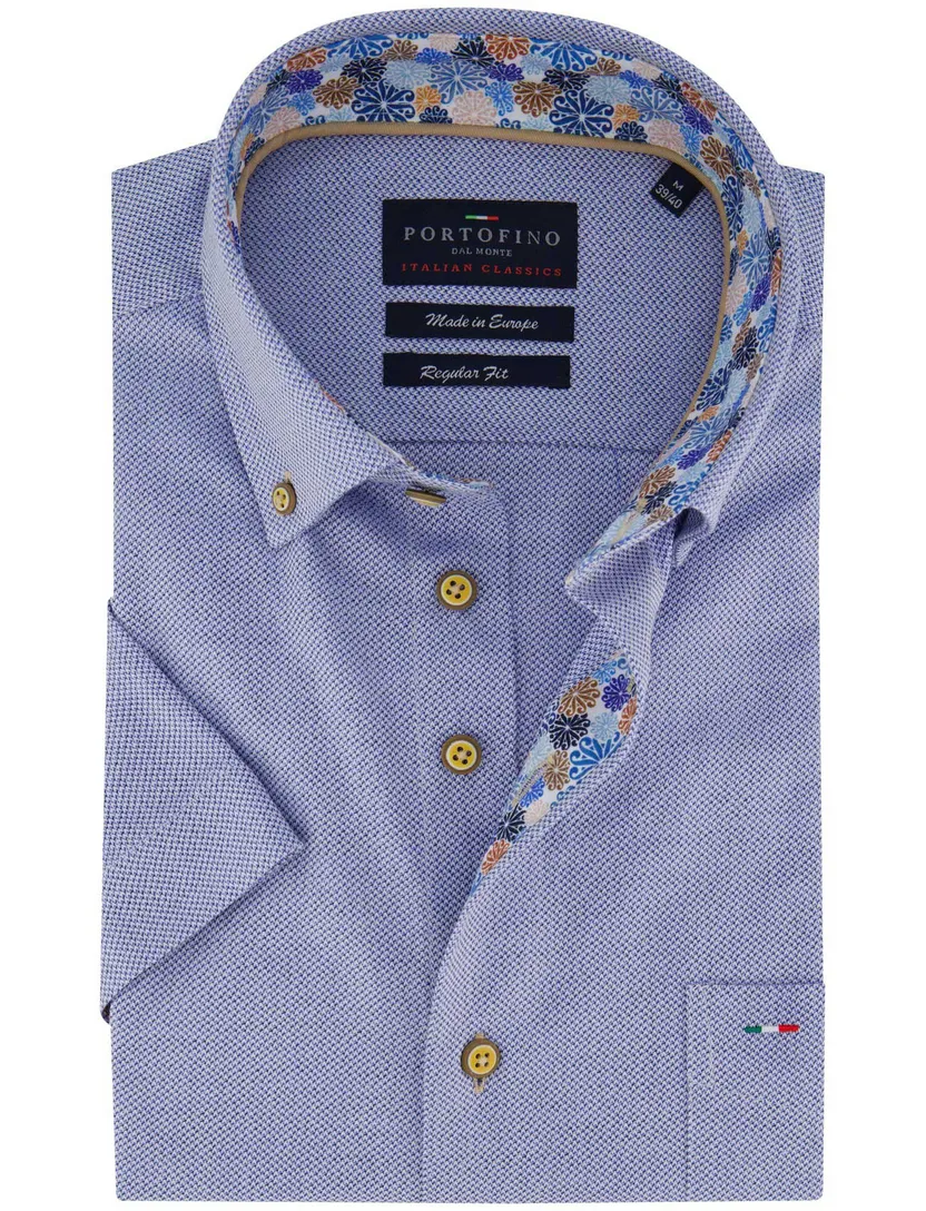 Portofino overhemd blauw korte mouw button-down