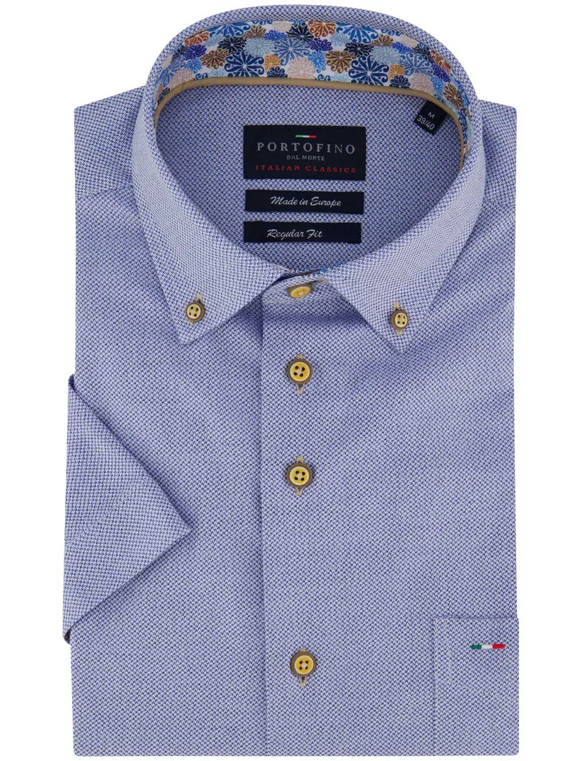 Portofino overhemd blauw korte mouw button-down