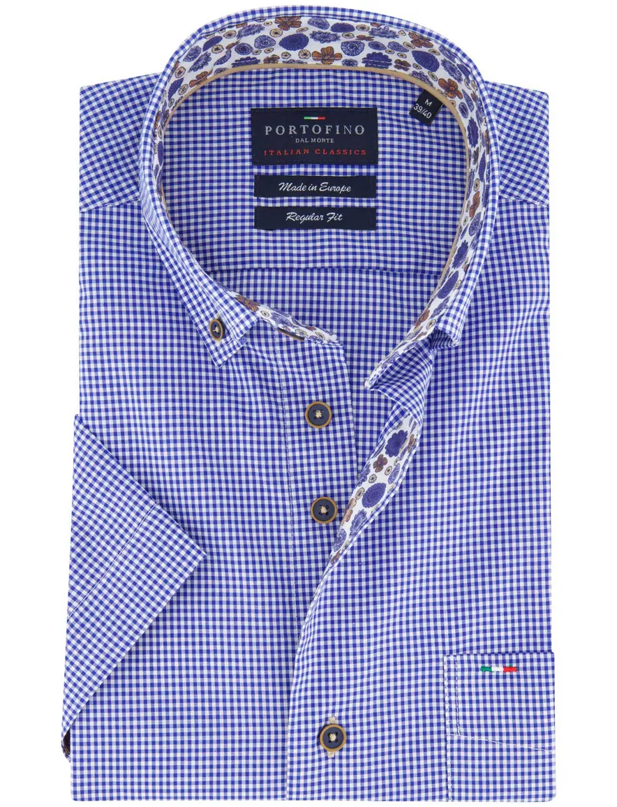 casual overhemd korte mouw blauw Portofino Regular Fit