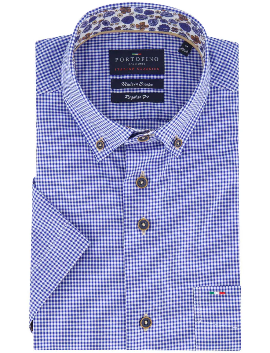 casual overhemd korte mouw blauw Portofino Regular Fit