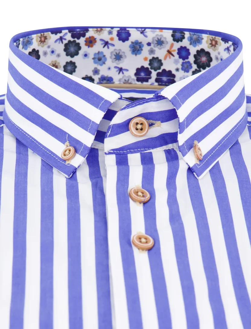 Portofino Regular Fit overhemd korte mouw blauw katoen