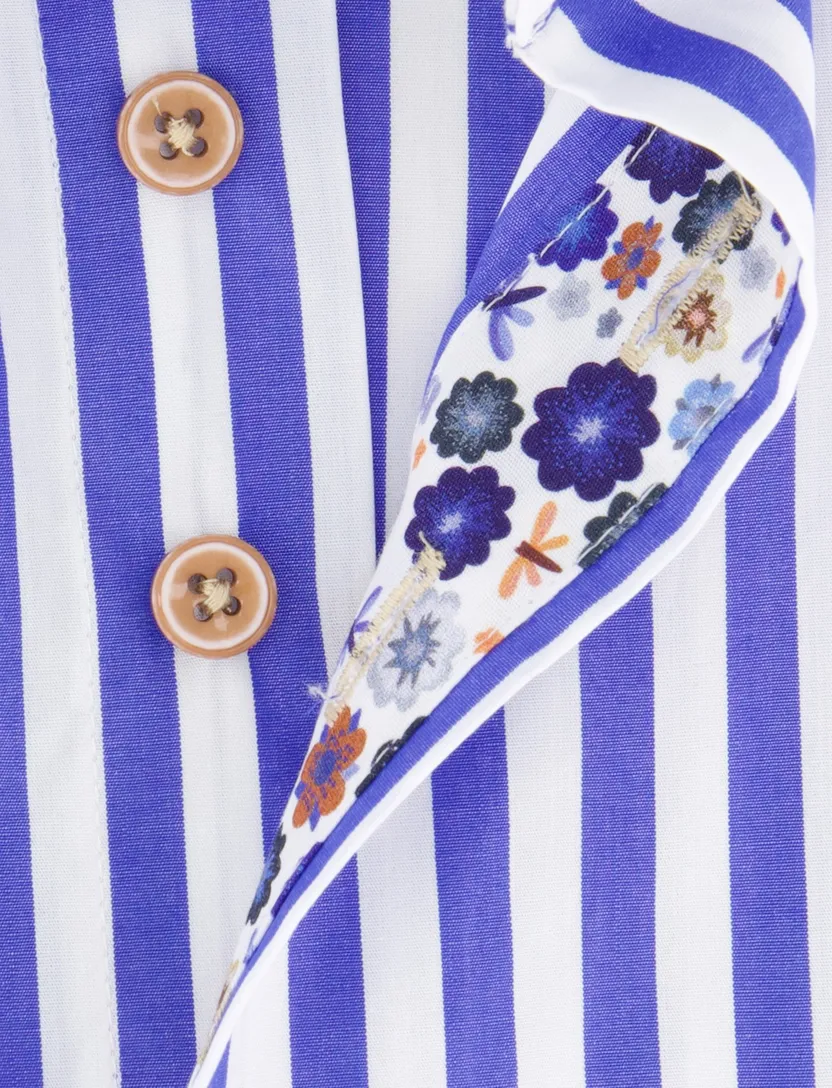Portofino Regular Fit overhemd korte mouw blauw katoen