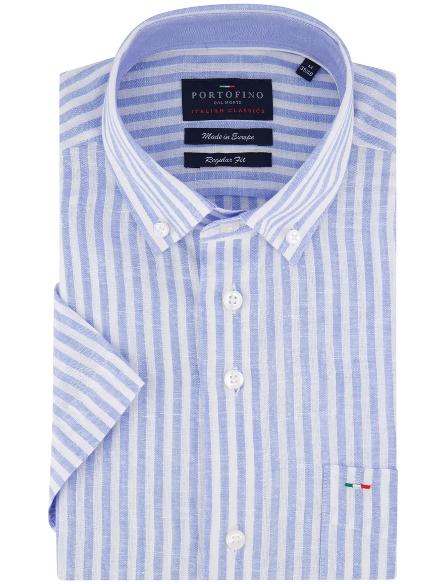 casual overhemd korte mouw lichtblauw Portofino Regular Fit