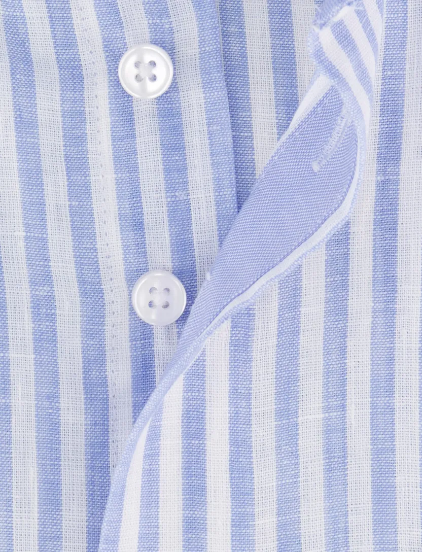 Portofino casual overhemd korte mouw regular fit lichtblauw wit gestreept button down boord